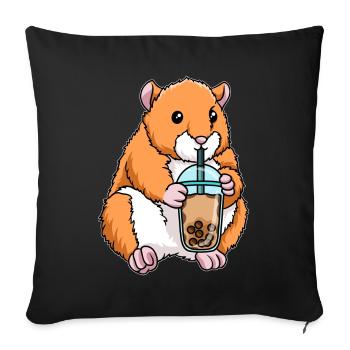 Hamster trinkt Bubble Tea - Sofakissenbezug 45 x 45 cm - Schwarz - Vorne