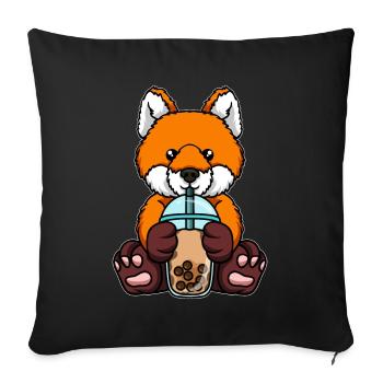 Fuchs trinkt Bubble Tea - Sofakissenbezug 45 x 45 cm - Schwarz - Vorne