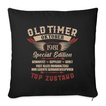 Oldtimer Oktober 1981 Jahrgang Geburtstag - Sofakissenbezug 45 x 45 cm - Schwarz - Vorne