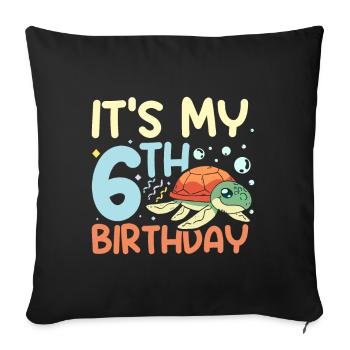 Enfants tortue 6 ans C’est mon 6ème anniversaire - Housse de coussin décorative 45 x 45 cm - noir - Devant