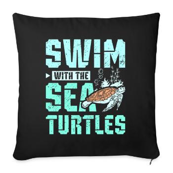 Swim with the sea turtles - Sofa pillowcase 17,3'' x 17,3'' (45 x 45 cm) - black - Front