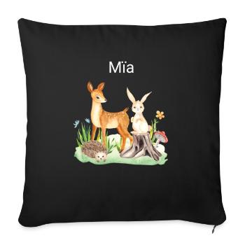 Animal cerf lapin hérisson Mia - Housse de coussin décorative 45 x 45 cm - noir - Devant