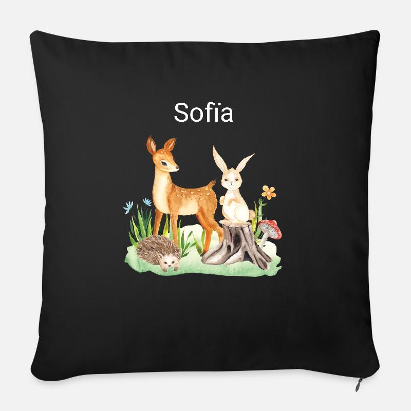 Animal deer rabbit hedgehog Sofia - Sofa pillowcase 17,3'' x 17,3'' (45 x 45 cm) - black