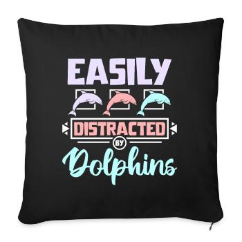 Easily distracted by dolphins - Sofakissenbezug 45 x 45 cm - Schwarz - Vorne