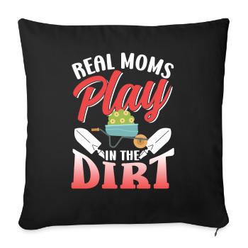 Les vraies mères jouent dans le jardin de terre mère maman - Housse de coussin décorative 45 x 45 cm - noir - Devant