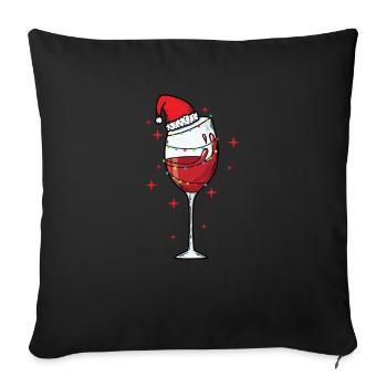 Weinglas mit Weihnachtsmütze Feiertag - Sofakissenbezug 45 x 45 cm - Schwarz - Vorne