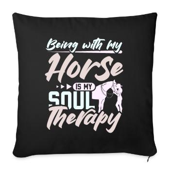Être avec mon cheval est ma thérapie de l’âme - Housse de coussin décorative 45 x 45 cm - noir - Devant