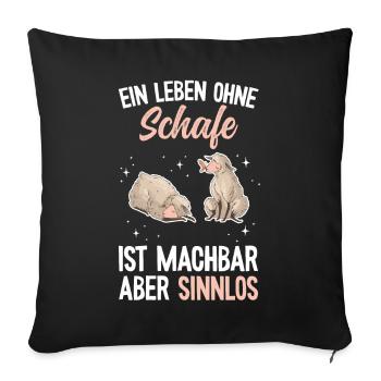 Lustiges Schafmotiv - Bäuerin Landwirtin & Schaf - Sofakissenbezug 45 x 45 cm - Schwarz - Vorne
