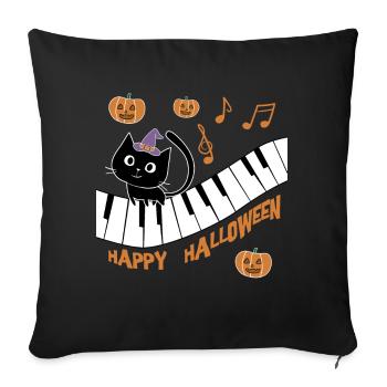 Black cat with pumpkin wishes Happy Halloween - Sofa pillowcase 17,3'' x 17,3'' (45 x 45 cm) - black - Front