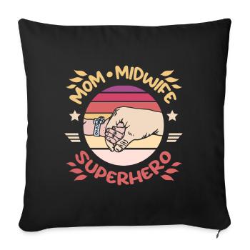 Maman sage-femme super-héroïne - Housse de coussin décorative 45 x 45 cm - noir - Devant