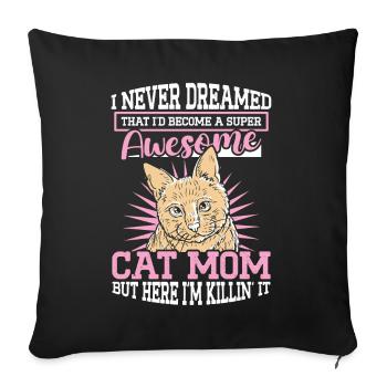Super Cat Mom Cat Cat Lover - Sofa pillowcase 17,3'' x 17,3'' (45 x 45 cm) - black - Front