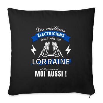 Cadeau Homme électricien Lorrain Anniversaire Noel - Housse de coussin décorative 45 x 45 cm - noir - Devant