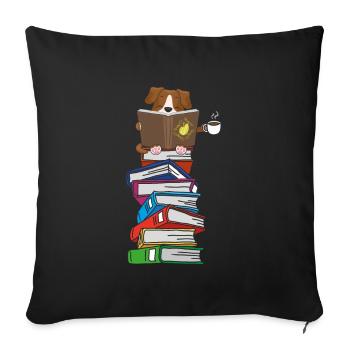 Dog reads books with coffee - Sofa pillowcase 17,3'' x 17,3'' (45 x 45 cm) - black - Front