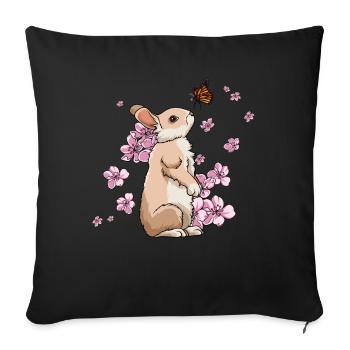 Lapin japonais en fleurs de cerisier - Housse de coussin décorative 45 x 45 cm - noir - Devant