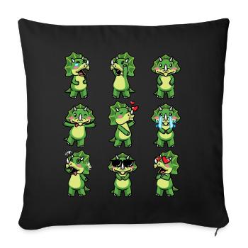 Triceratops Kawaii Dinosaure Emoticon Drôle - Housse de coussin décorative 45 x 45 cm - noir - Devant