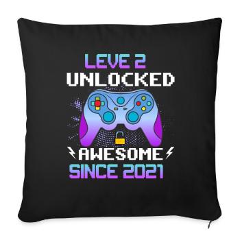Level 2 Unlocked Awesome Since 2021 Funny Gamer - Sofa pillowcase 17,3'' x 17,3'' (45 x 45 cm) - black - Front