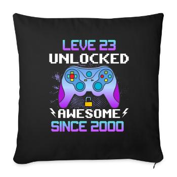 Niveau 23 Débloqué Génial depuis 2000 Funny Gamer - Housse de coussin décorative 45 x 45 cm - noir - Devant