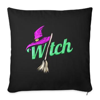 Costume de sorcière avec chapeau et balai pour Halloween - Housse de coussin décorative 45 x 45 cm - noir - Devant