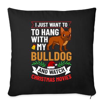 Chien Bulldog anglais Chiots Noël - Housse de coussin décorative 45 x 45 cm - noir - Devant
