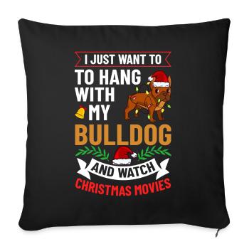 Chien Bulldog anglais Chiots Noël - Housse de coussin décorative 45 x 45 cm - noir - Devant