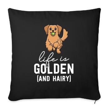 La vie est dorée et poilue Kawaii Golden Retriever - Housse de coussin décorative 45 x 45 cm - noir - Devant