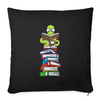 Wurm reads books with coffee - Sofa pillowcase 17,3'' x 17,3'' (45 x 45 cm) - black - Front