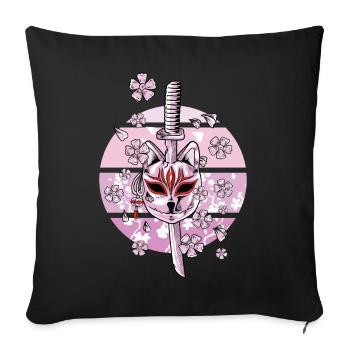Kitsune Mask Renard japonais à neuf queues - Housse de coussin décorative 45 x 45 cm - noir - Devant