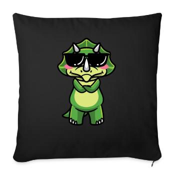 Triceratops Dinosaure Kawaii avec lunettes de soleil - Housse de coussin décorative 45 x 45 cm - noir - Devant