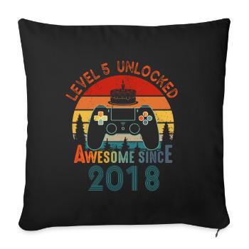 Niveau 5 débloqué génial depuis 2018 Funny Gamer - Housse de coussin décorative 45 x 45 cm - noir - Devant