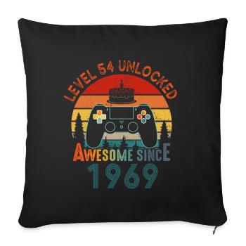 Niveau 54 Débloqué Génial depuis 1969 Funny Gamer - Housse de coussin décorative 45 x 45 cm - noir - Devant