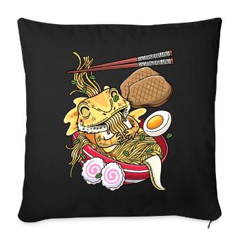 Kawaii Bearded Dragon Ramen Nouilles Japonaises - Housse de coussin décorative 45 x 45 cm - noir - Devant