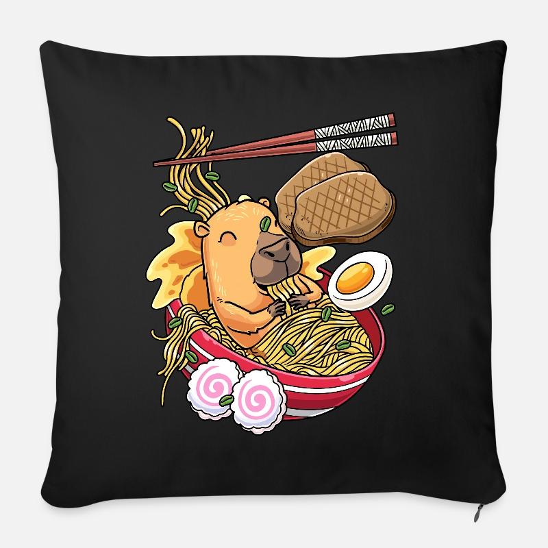 Kawaii Capybara Ramen-nudeln Japanisches Essen - Sofakissenbezug 45 x 45 cm - Schwarz
