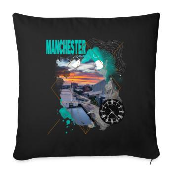 Manchester England UK City Skyline Vintage Retro - Sofa pillowcase 17,3'' x 17,3'' (45 x 45 cm) - black - Front
