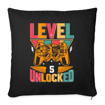 Niveau 5 débloqué génial depuis 2018 Funny Gamer - Housse de coussin décorative 45 x 45 cm - noir - Devant
