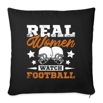 Les vraies femmes regardent le football - Housse de coussin décorative 45 x 45 cm - noir - Devant