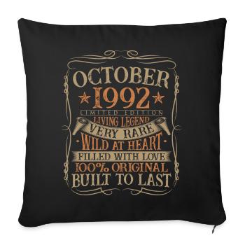 Octobre 1992 Cadeau d’anniversaire de naissance - Housse de coussin décorative 45 x 45 cm - noir - Devant