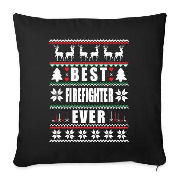 Funny Ugly Christmas Best Firefighter Ever - Sofa pillowcase 17,3'' x 17,3'' (45 x 45 cm) - black - Front