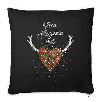 Altenpflegerin mit Herz Wichtelgeschenk Wichteln - Sofakissenbezug 45 x 45 cm - Schwarz - Vorne