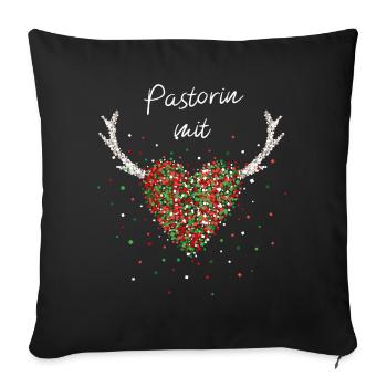 Pastorin mit Herz Weihnachtsfeier Adventszeit - Sofakissenbezug 45 x 45 cm - Schwarz - Vorne