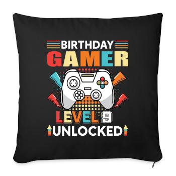 Birthday Gamer Level 9 Unlocked 9 Birthday - Sofa pillowcase 17,3'' x 17,3'' (45 x 45 cm) - black - Front