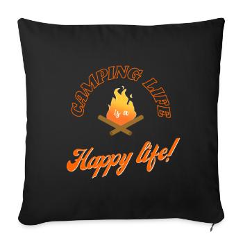 Vie de camping - vie heureuse - Housse de coussin décorative 45 x 45 cm - noir - Devant