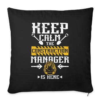 Restez calme le gestionnaire de consruction est ici - Housse de coussin décorative 45 x 45 cm - noir - Devant