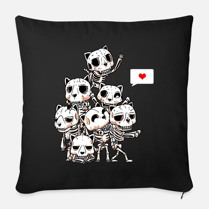 Drôle squelette chats effrayant Halloween chat - Housse de coussin décorative 45 x 45 cm - noir