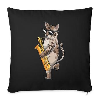 Cat Plays Saxophone Saxophonist Jazz - Sofa pillowcase 17,3'' x 17,3'' (45 x 45 cm) - black - Front