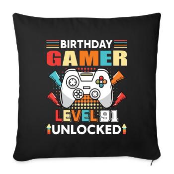 Birthday Gamer Level 91 Unlocked 91 - Sofa pillowcase 17,3'' x 17,3'' (45 x 45 cm) - black - Front