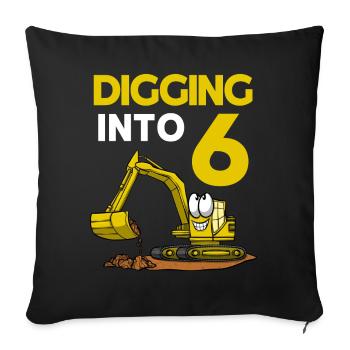 Conducteur de pelle creusant dans une pelle de 6 anniversaires - Housse de coussin décorative 45 x 45 cm - noir - Devant
