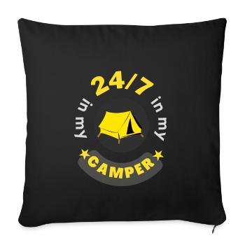 24/7 in meinem Wohnmobil - Sofakissenbezug 45 x 45 cm - Schwarz - Vorne