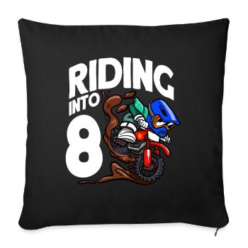 Rouler dans 8 Anniversaire Pilote Motocross Anniversaire - Housse de coussin décorative 45 x 45 cm - noir - Devant