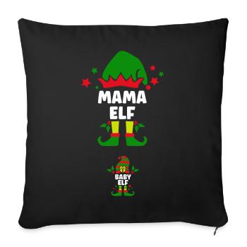 Mama & Baby Elf - Schwangerschaft verkünden - Sofakissenbezug 45 x 45 cm - Schwarz - Vorne