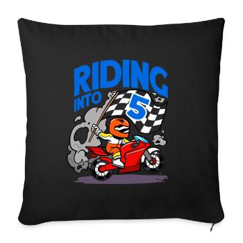 Motocycliste roulant dans 5 garçon moto anniversaire - Housse de coussin décorative 45 x 45 cm - noir - Devant